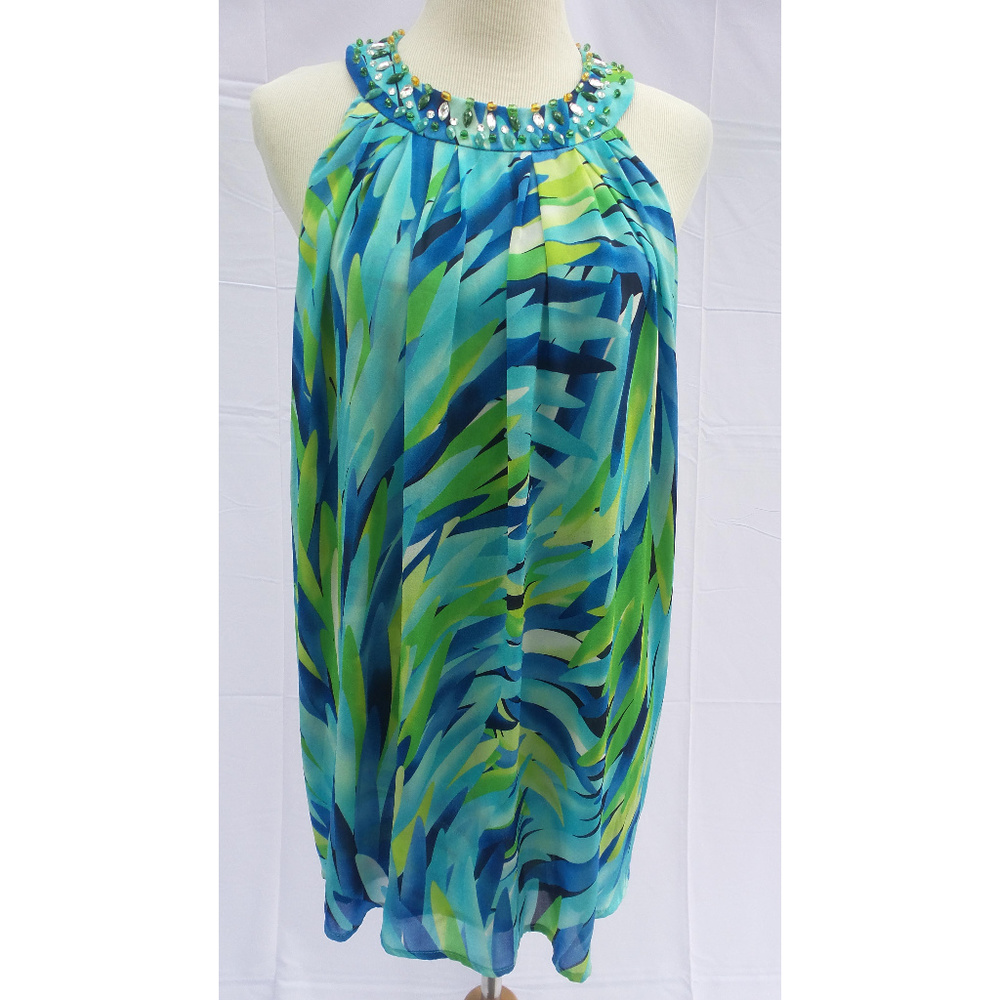 Adrienne Vitadini Blue Print Blouse Large NEW